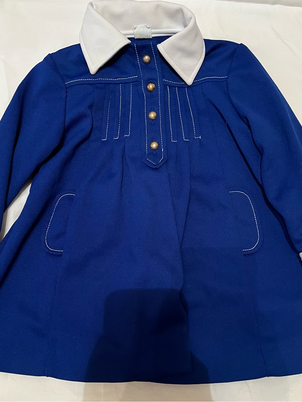 Vintage Royal Blue Dress with White Collar and Gold Buttons - Picture 2 of 6